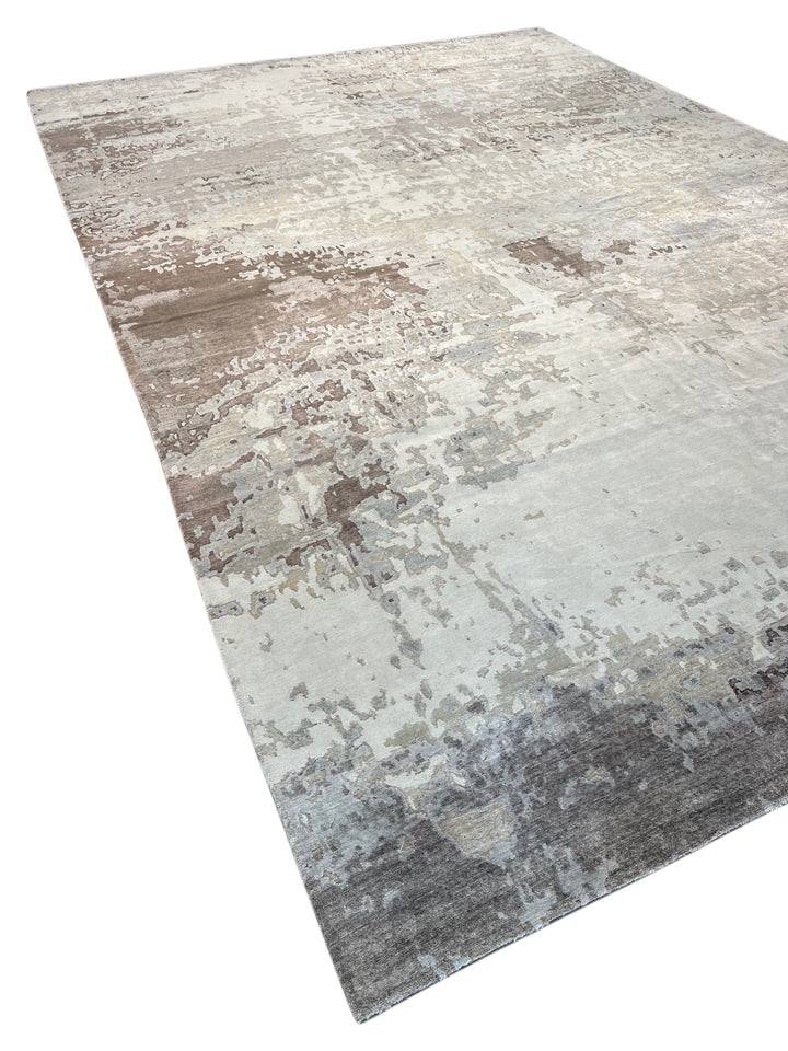 Ashen Mirage – Silver Grey, Taupe &amp; Charcoal Abstract Modern Style Rug | 12’0” × 17’10”
