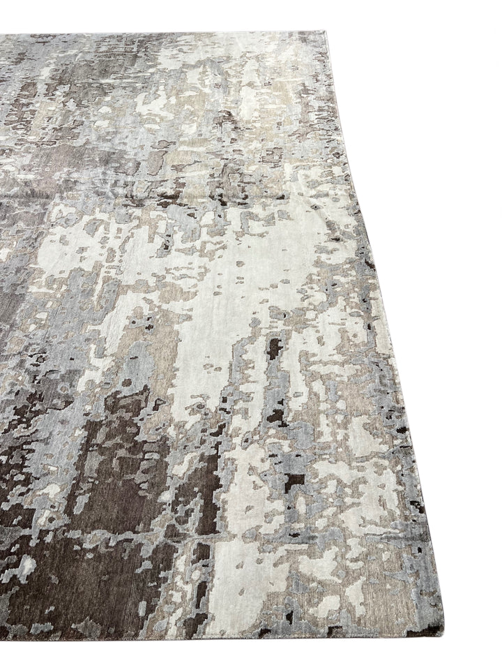 Ashen Mirage – Silver Grey, Taupe &amp; Charcoal Abstract Modern Style Rug | 12’0” × 17’10”