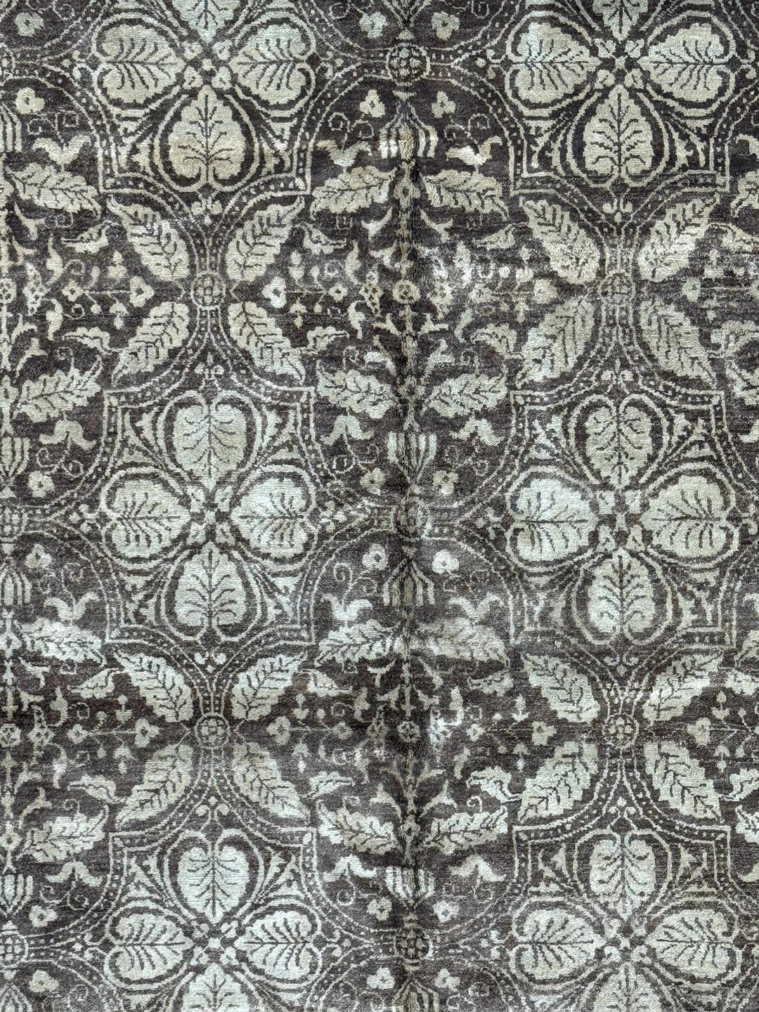 Noir Fleur – Charcoal &amp; Ivory Grey Floral Geometric Style Rug | 11’9” × 15’1”