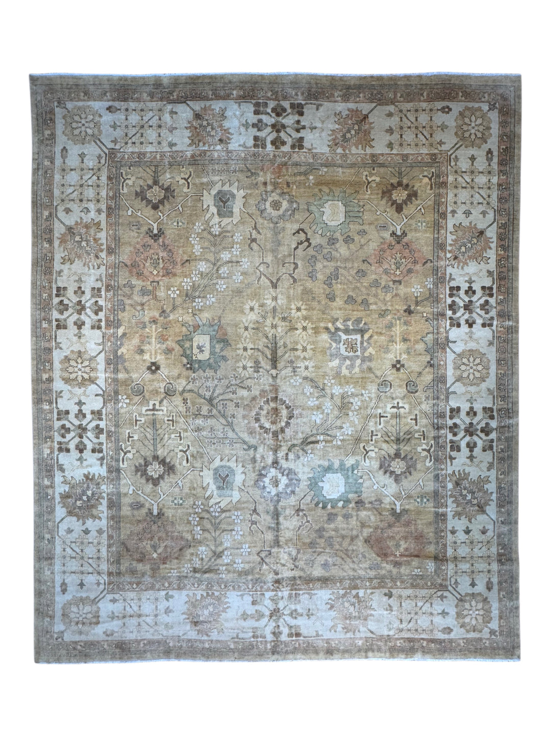 Saffron Vale – Golden Beige &amp; Soft Blue Oushak Rug | 11’11” × 14’5”