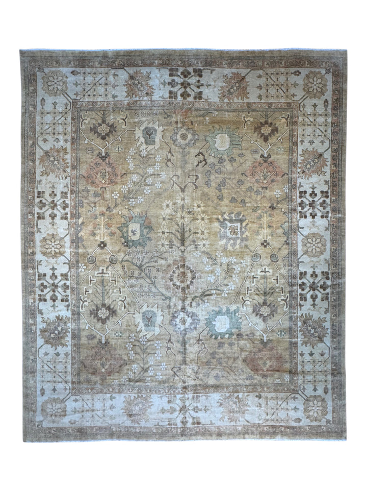 Saffron Vale – Golden Beige &amp; Soft Blue Oushak Rug | 11’11” × 14’5”