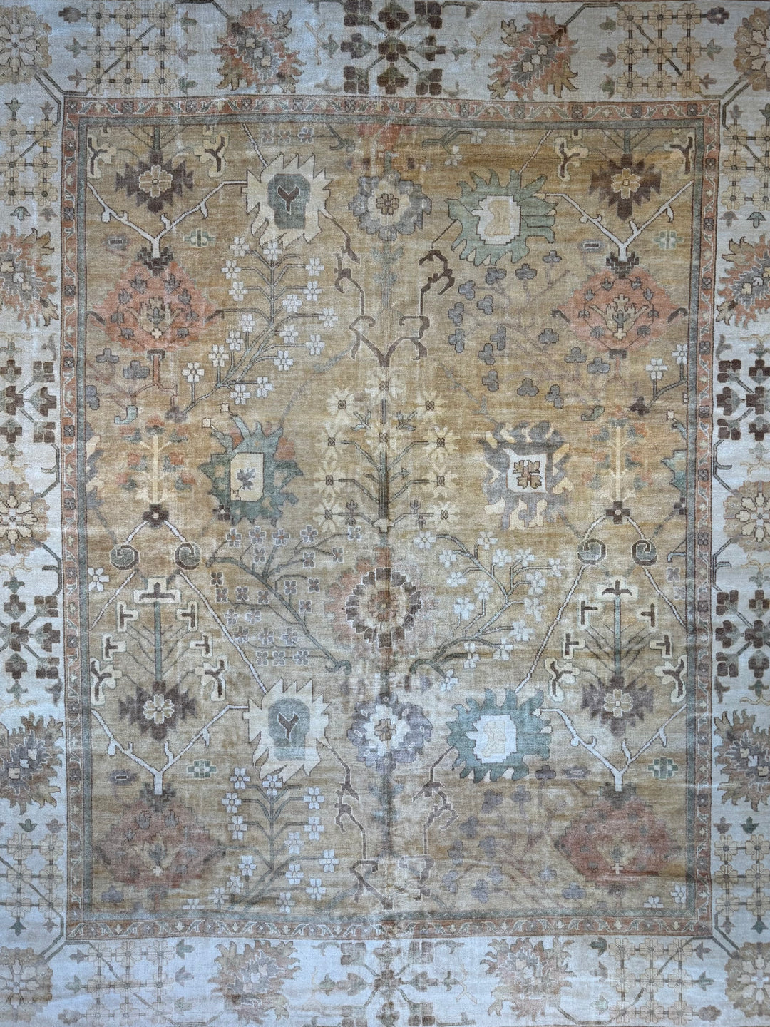 Saffron Vale – Golden Beige &amp; Soft Blue Oushak Rug | 11’11” × 14’5”