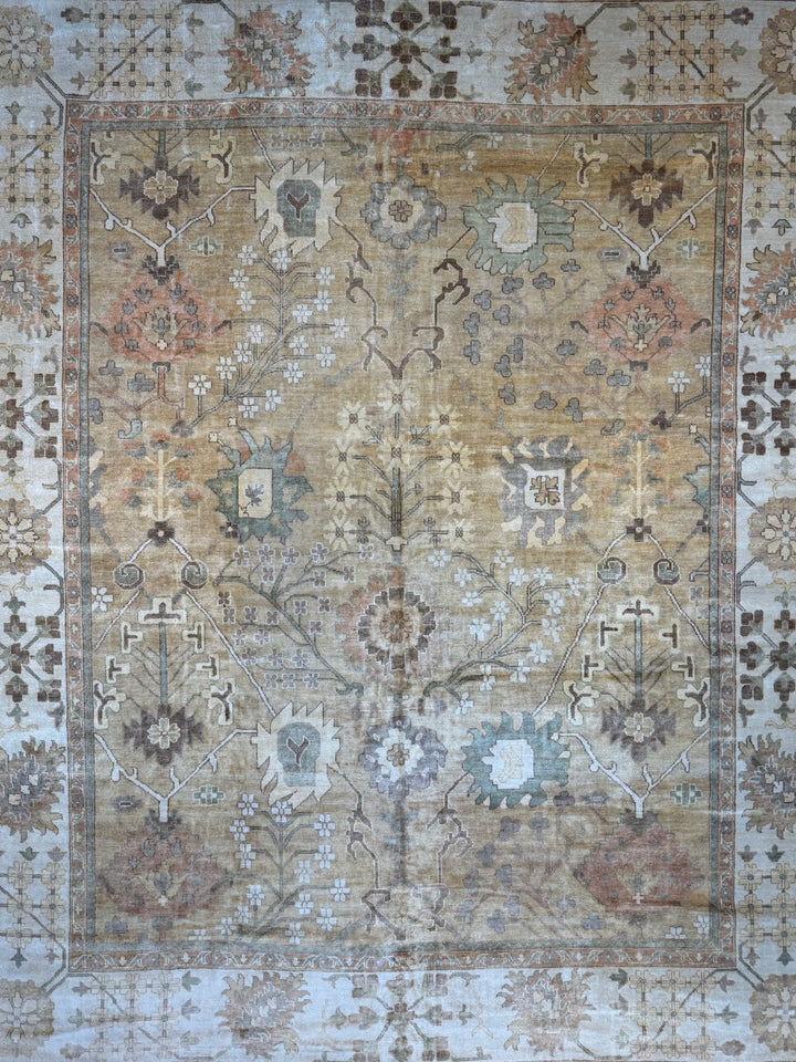 Saffron Vale – Golden Beige &amp; Soft Blue Oushak Rug | 11’11” × 14’5”