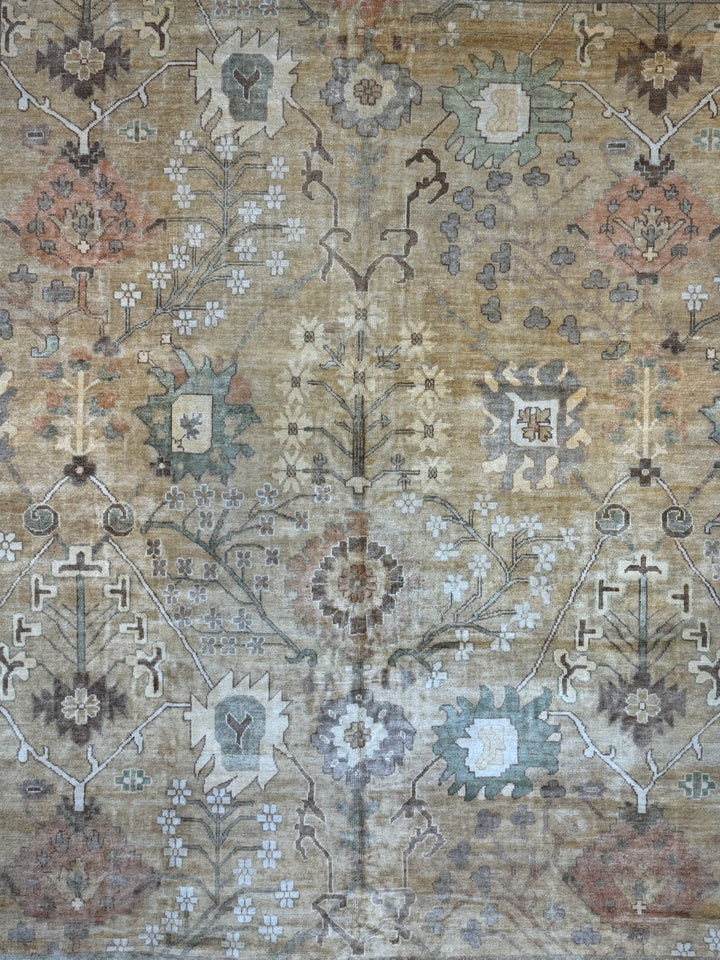 Saffron Vale – Golden Beige &amp; Soft Blue Oushak Rug | 11’11” × 14’5”