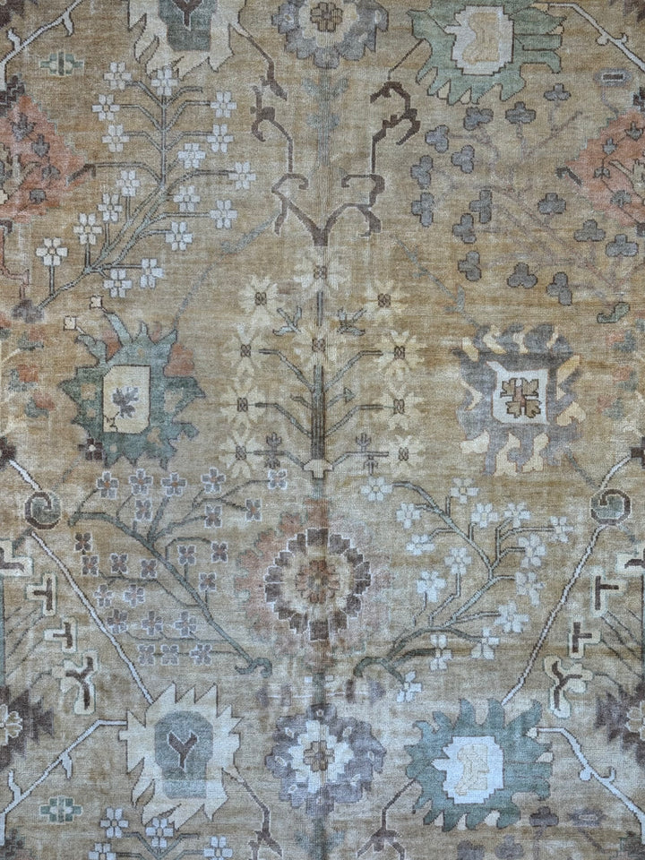Saffron Vale – Golden Beige &amp; Soft Blue Oushak Rug | 11’11” × 14’5”