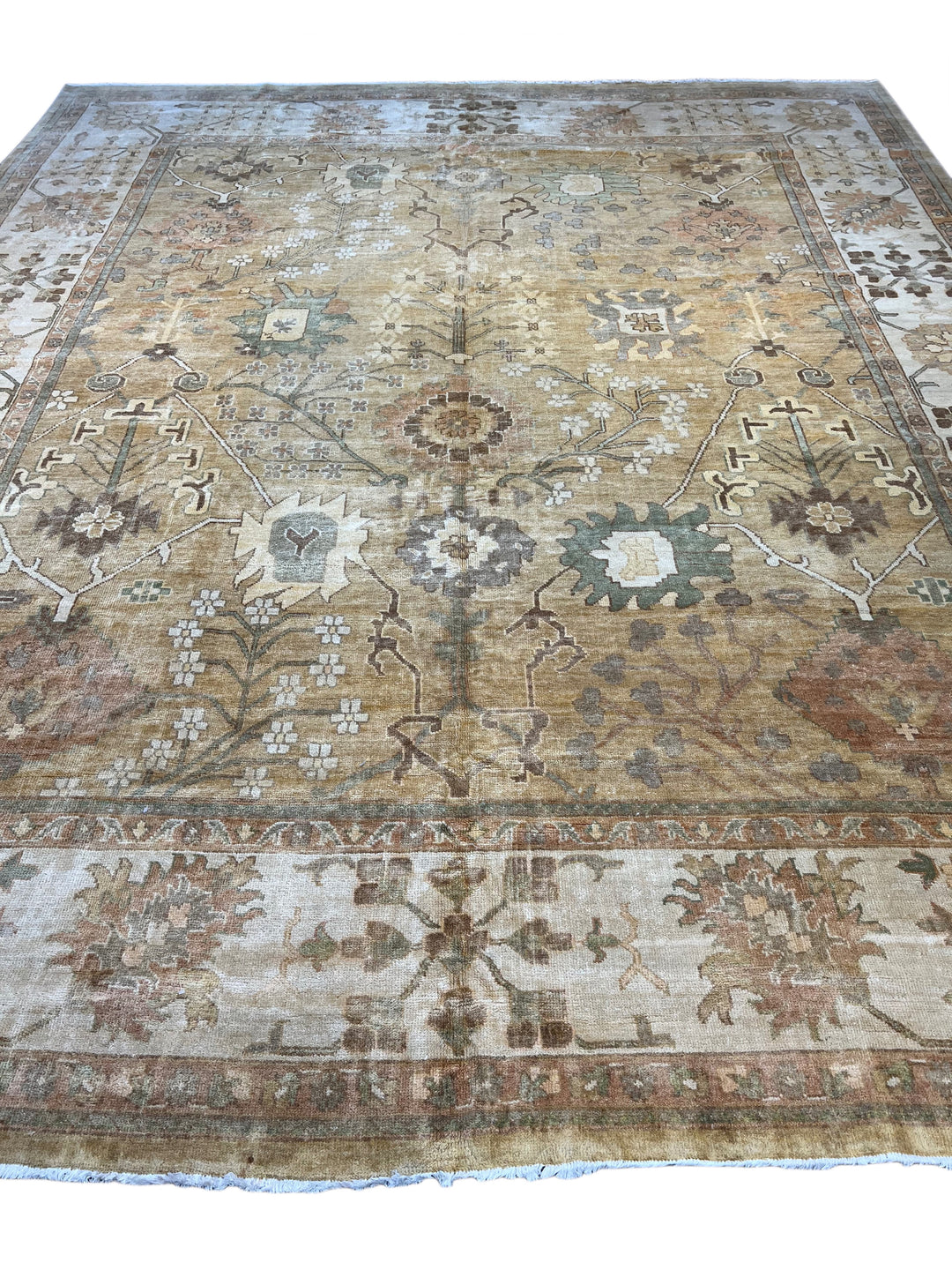 Saffron Vale – Golden Beige &amp; Soft Blue Oushak Rug | 11’11” × 14’5”