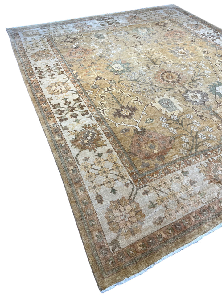 Saffron Vale – Golden Beige &amp; Soft Blue Oushak Rug | 11’11” × 14’5”