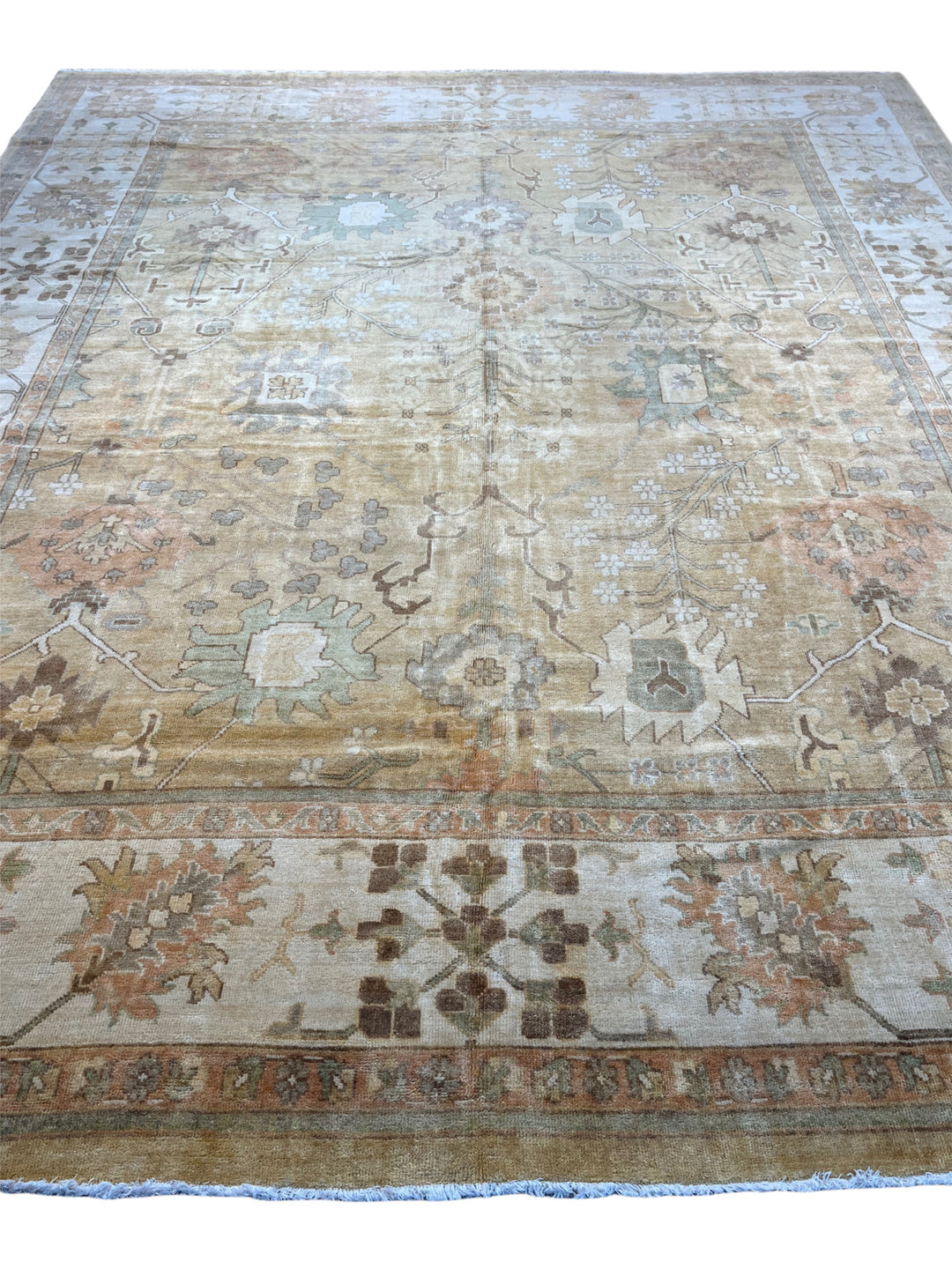 Saffron Vale – Golden Beige &amp; Soft Blue Oushak Rug | 11’11” × 14’5”