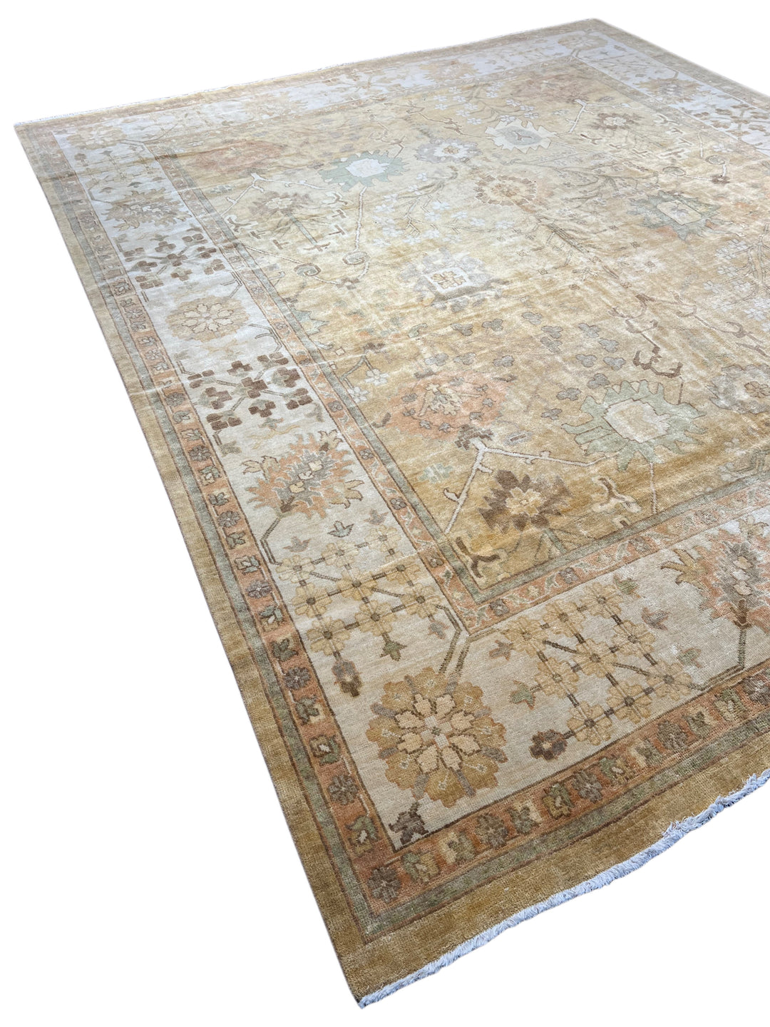 Saffron Vale – Golden Beige &amp; Soft Blue Oushak Rug | 11’11” × 14’5”