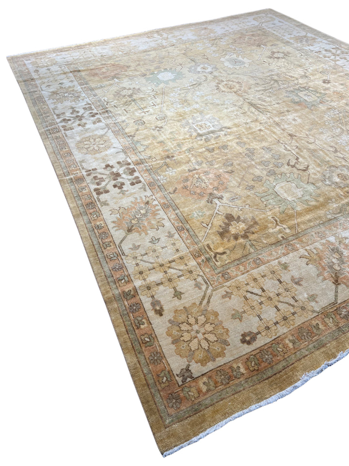 Saffron Vale – Golden Beige &amp; Soft Blue Oushak Rug | 11’11” × 14’5”