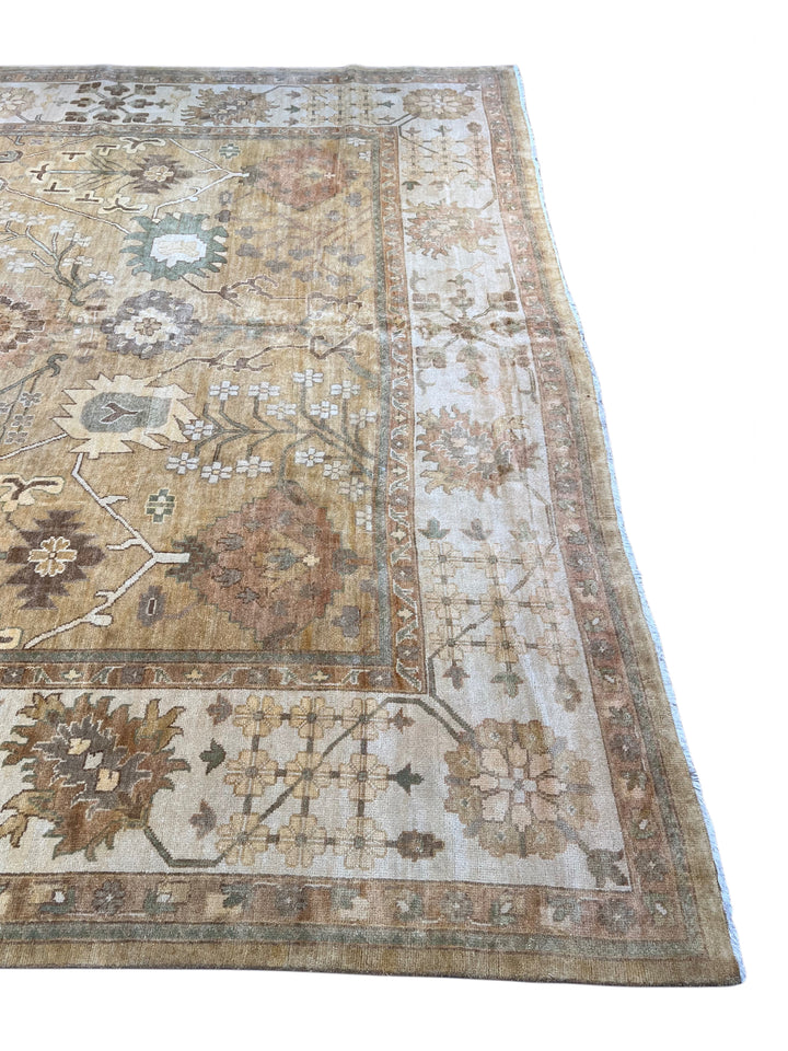 Saffron Vale – Golden Beige &amp; Soft Blue Oushak Rug | 11’11” × 14’5”