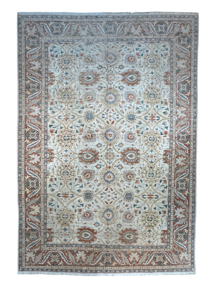 Celestial Bloom – Soft Blue & Terracotta Floral Rug | 12’3” × 17’9”