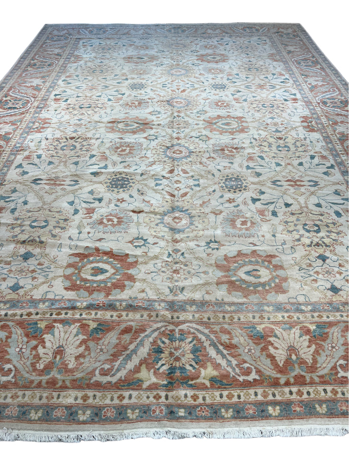 Celestial Bloom – Soft Blue &amp; Terracotta Floral Rug | 12’3” × 17’9”