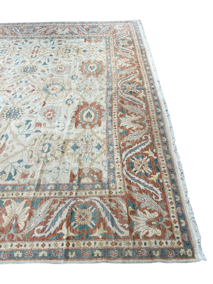 Celestial Bloom – Soft Blue &amp; Terracotta Floral Rug | 12’3” × 17’9”