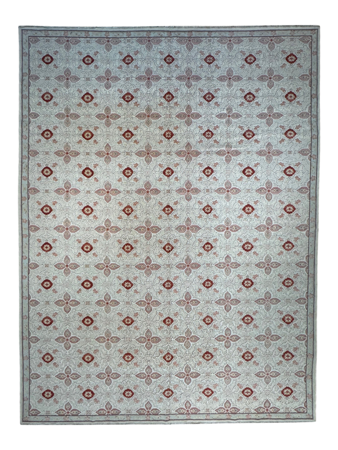 Roselle Mosaic – Ivory, Dusty Rose &amp; Burgundy Geometric Floral Rug | 12’0” × 16’0”