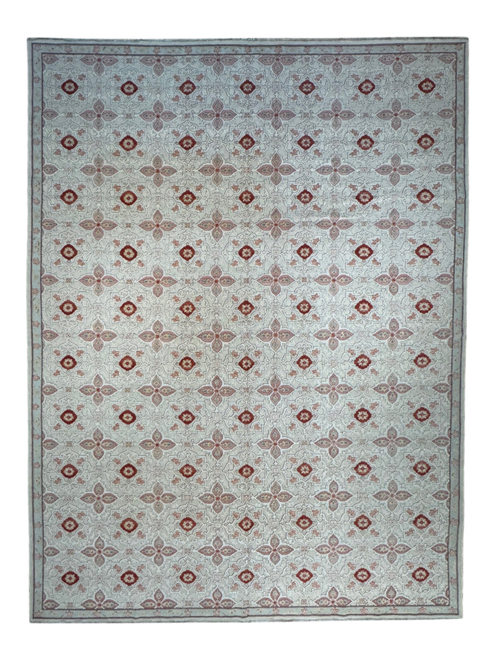 Roselle Mosaic – Ivory, Dusty Rose &amp; Burgundy Geometric Floral Rug | 12’0” × 16’0”