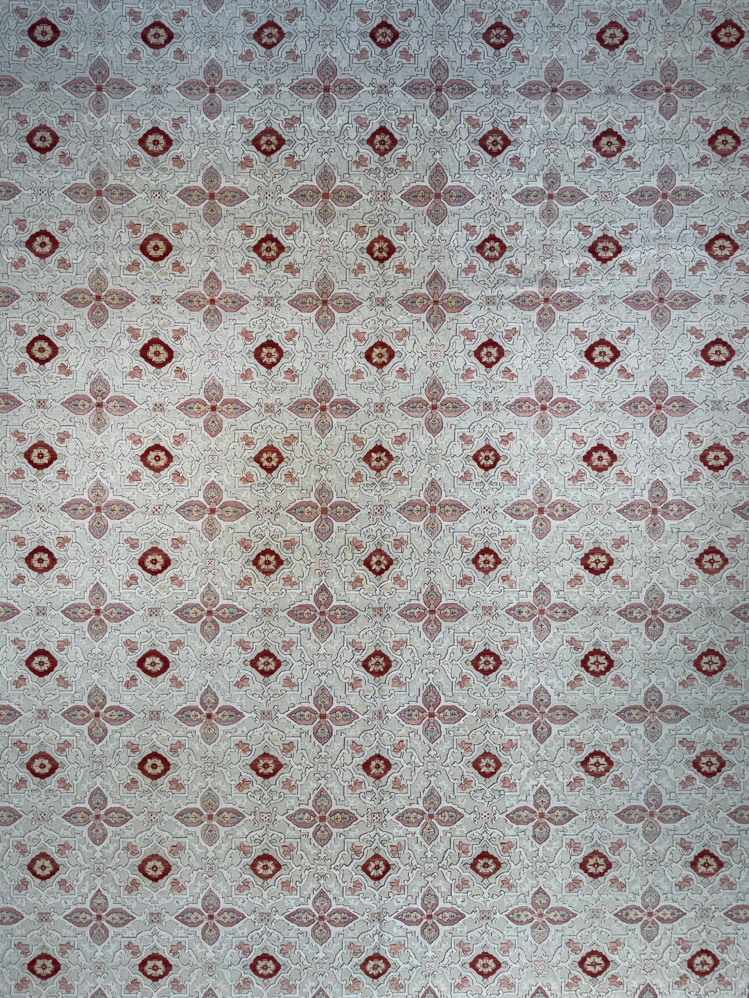 Roselle Mosaic – Ivory, Dusty Rose &amp; Burgundy Geometric Floral Rug | 12’0” × 16’0”