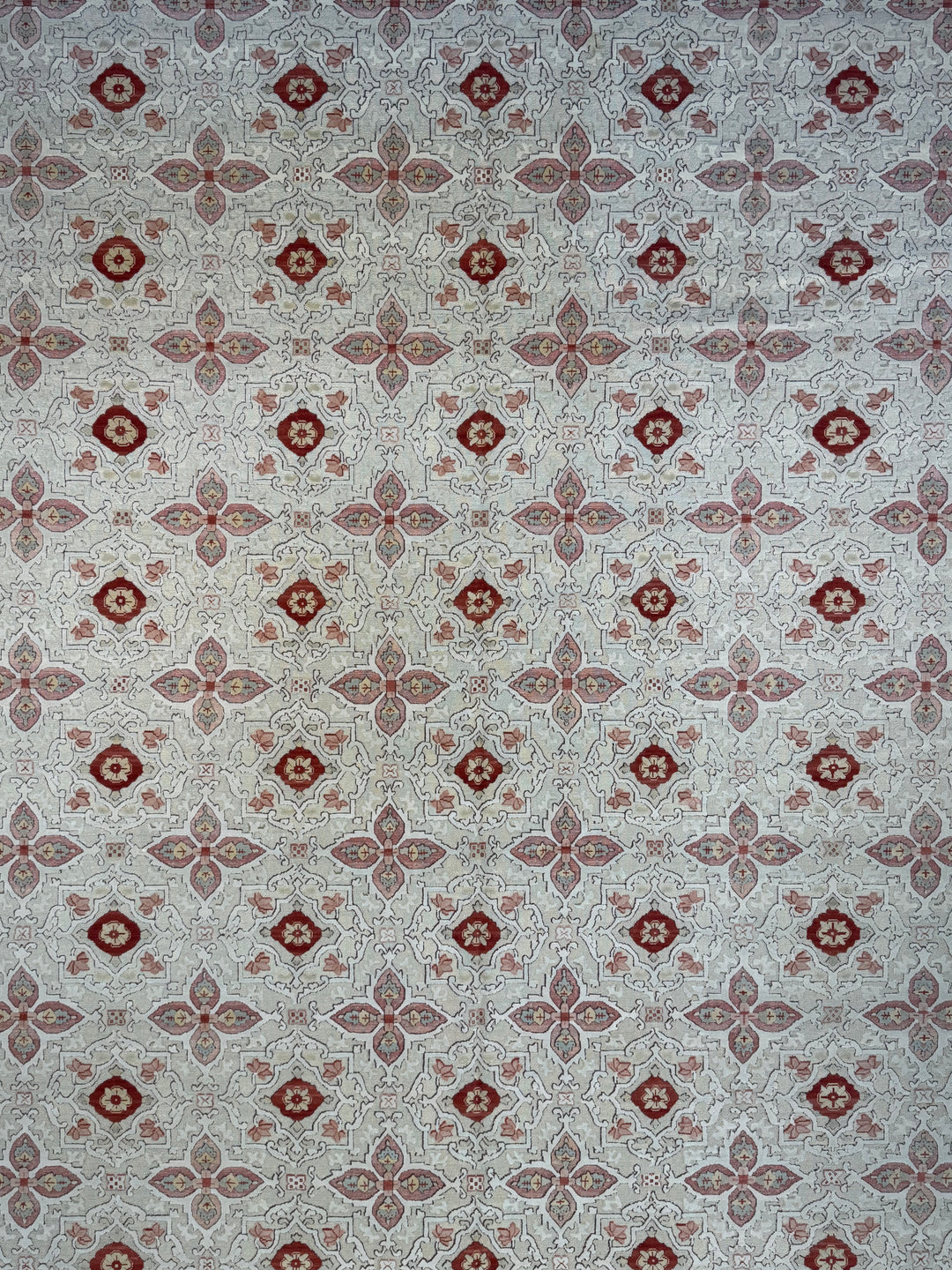 Roselle Mosaic – Ivory, Dusty Rose &amp; Burgundy Geometric Floral Rug | 12’0” × 16’0”