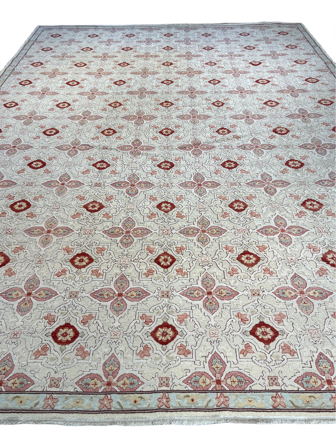 Roselle Mosaic – Ivory, Dusty Rose &amp; Burgundy Geometric Floral Rug | 12’0” × 16’0”