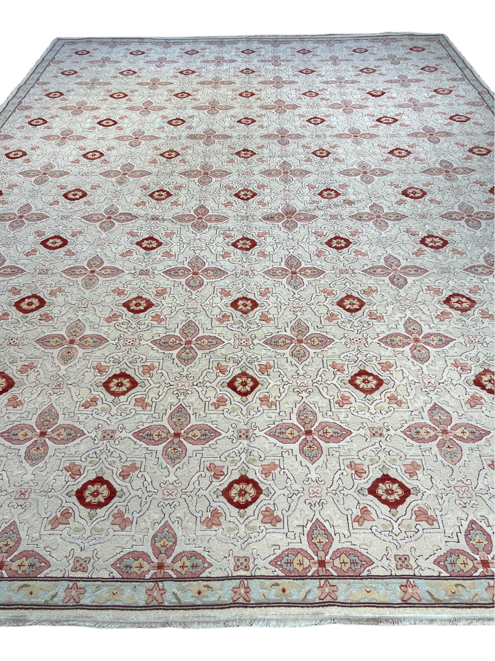 Roselle Mosaic – Ivory, Dusty Rose &amp; Burgundy Geometric Floral Rug | 12’0” × 16’0”