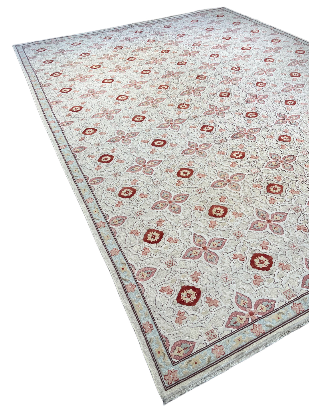 Roselle Mosaic – Ivory, Dusty Rose &amp; Burgundy Geometric Floral Rug | 12’0” × 16’0”