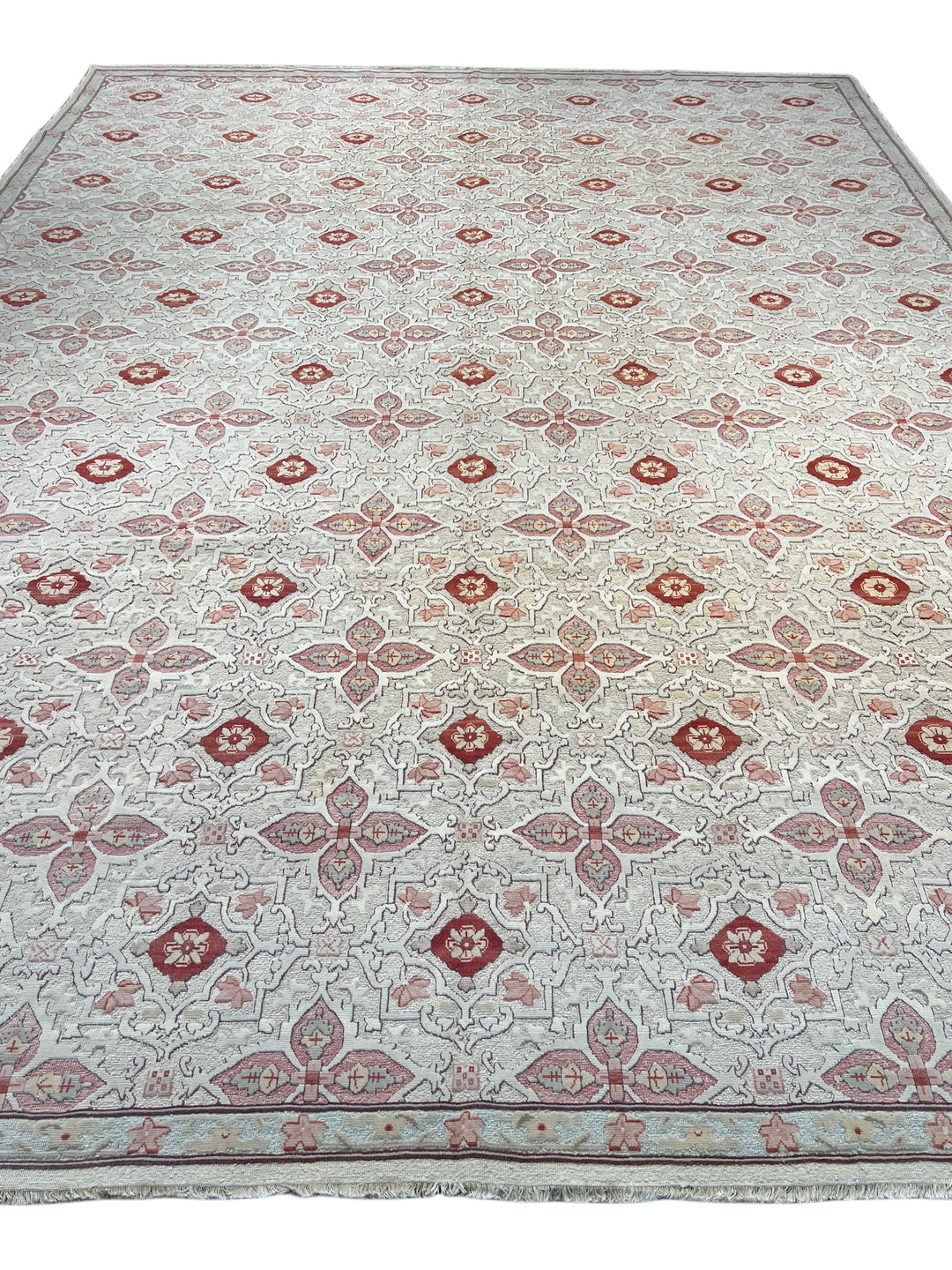 Roselle Mosaic – Ivory, Dusty Rose &amp; Burgundy Geometric Floral Rug | 12’0” × 16’0”