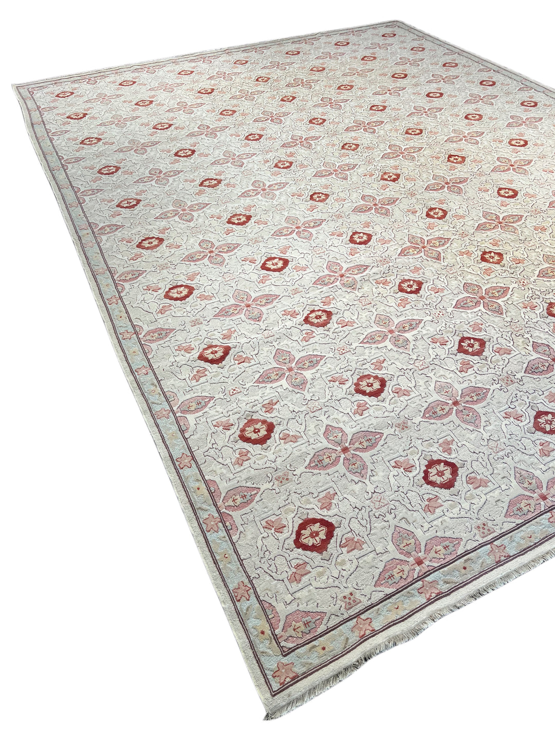 Roselle Mosaic – Ivory, Dusty Rose &amp; Burgundy Geometric Floral Rug | 12’0” × 16’0”