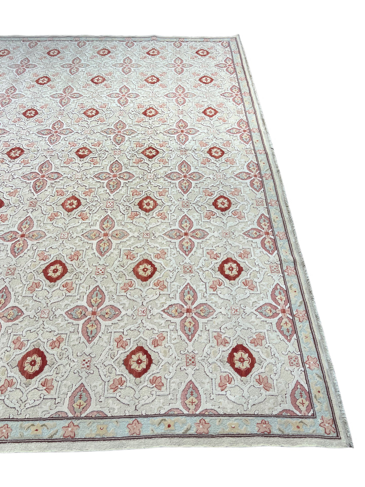 Roselle Mosaic – Ivory, Dusty Rose &amp; Burgundy Geometric Floral Rug | 12’0” × 16’0”