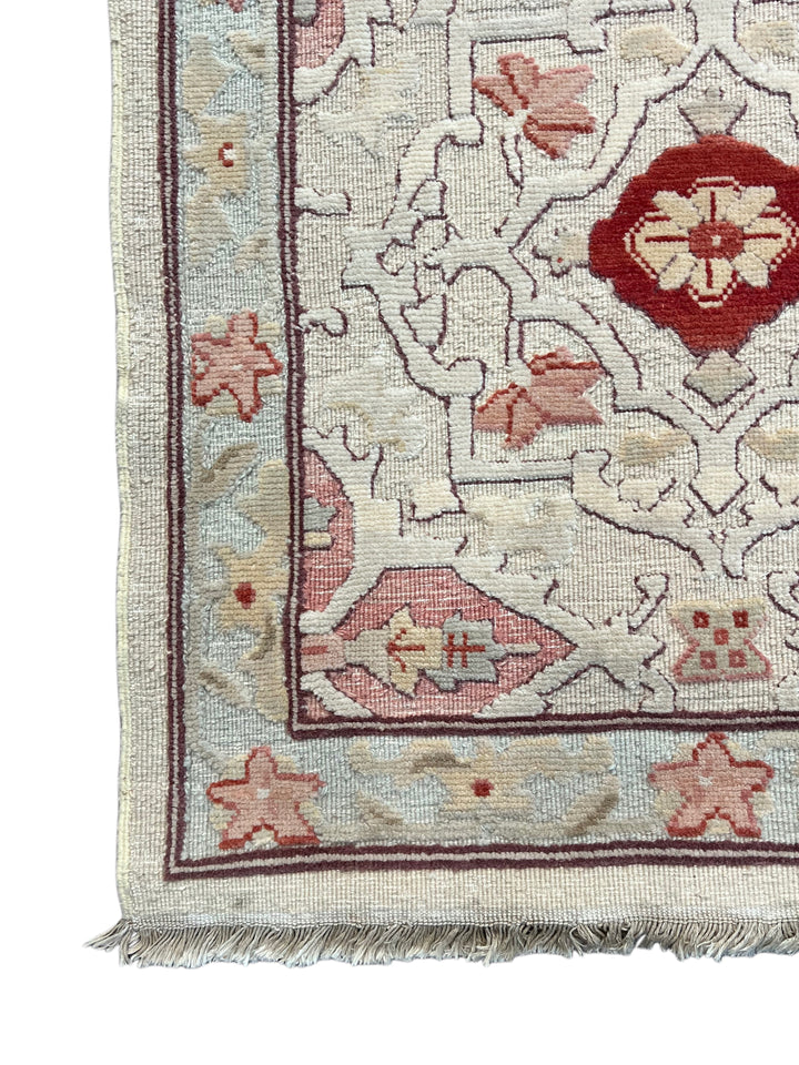 Roselle Mosaic – Ivory, Dusty Rose &amp; Burgundy Geometric Floral Rug | 12’0” × 16’0”