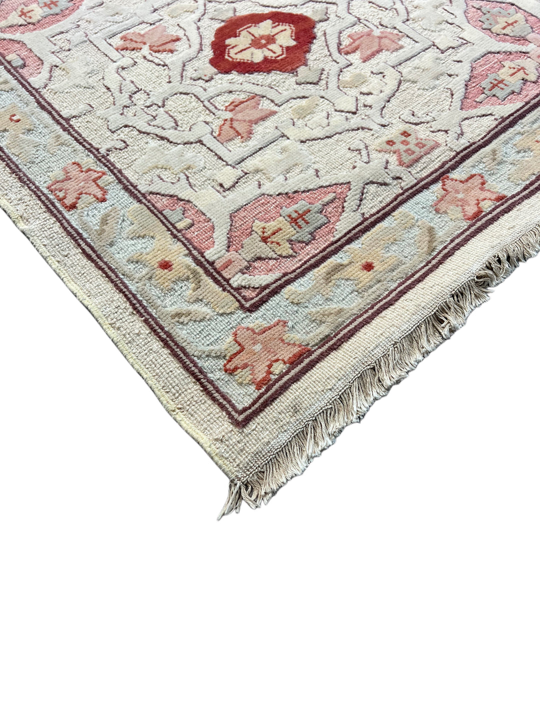 Roselle Mosaic – Ivory, Dusty Rose &amp; Burgundy Geometric Floral Rug | 12’0” × 16’0”