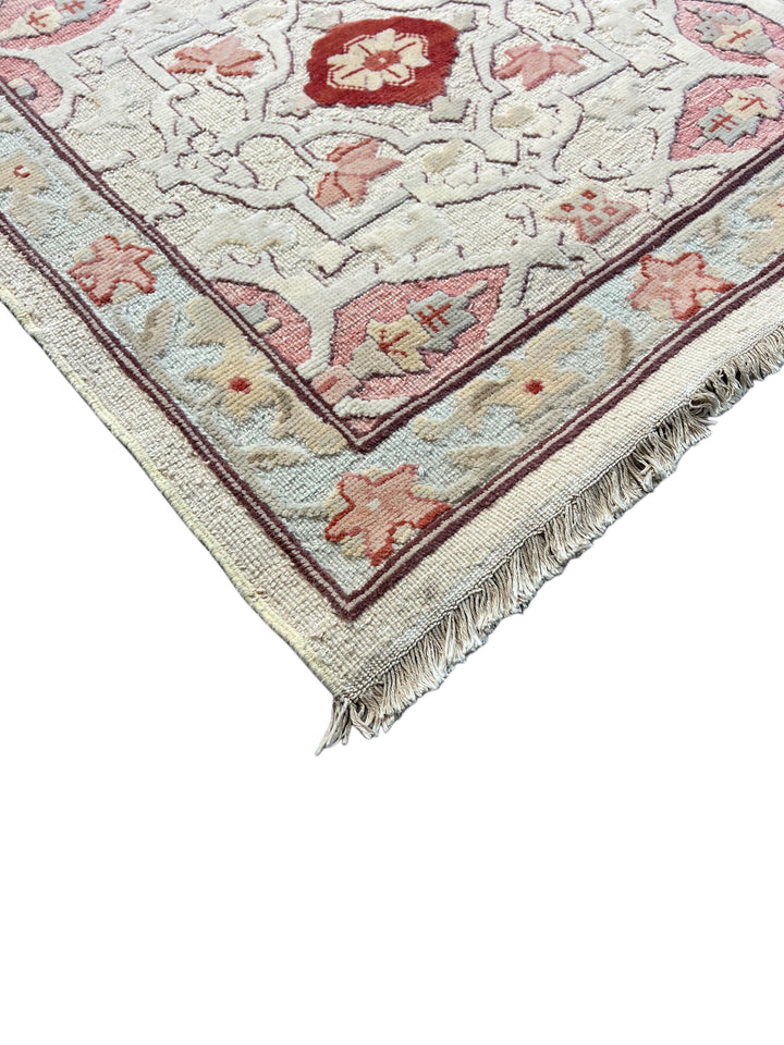 Roselle Mosaic – Ivory, Dusty Rose &amp; Burgundy Geometric Floral Rug | 12’0” × 16’0”