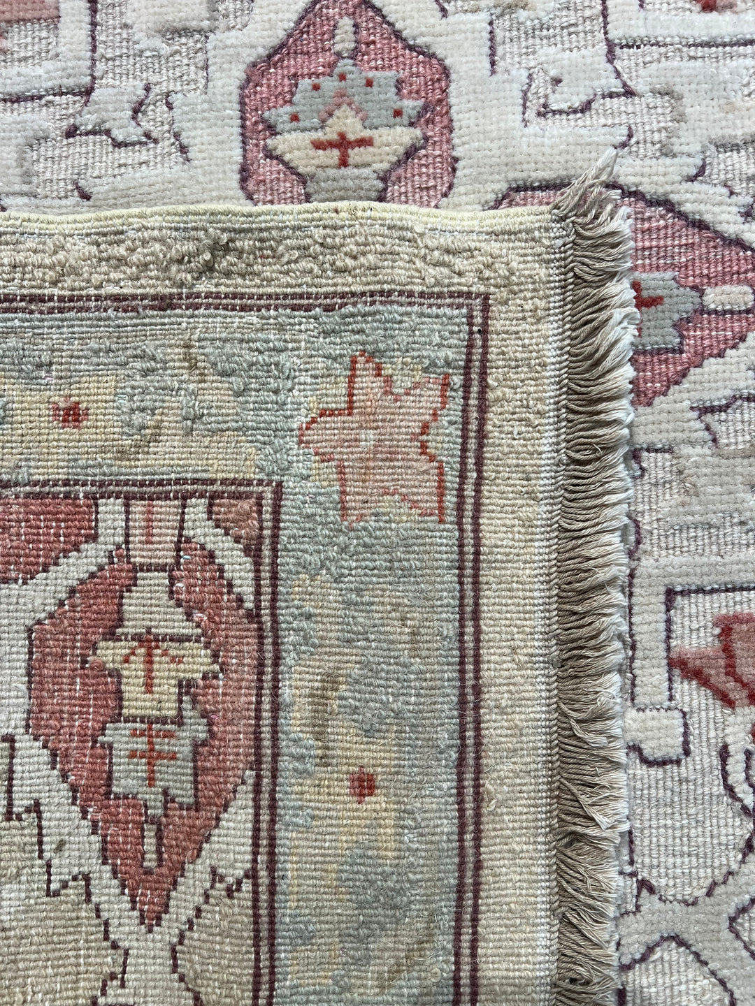 Roselle Mosaic – Ivory, Dusty Rose &amp; Burgundy Geometric Floral Rug | 12’0” × 16’0”