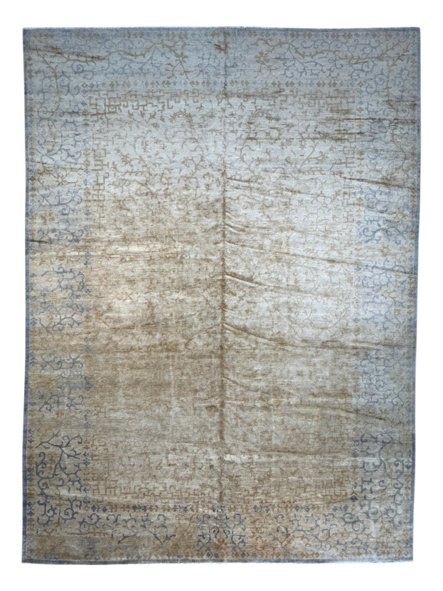 Kyoto Whisper – Soft Blue, Champagne & Beige Ninja Motif Rug | 11’8” × 15’10”