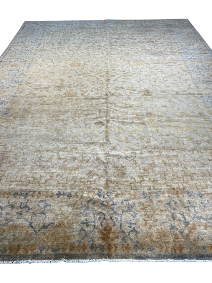 Kyoto Whisper – Soft Blue, Champagne &amp; Beige Ninja Motif Rug | 11’8” × 15’10”