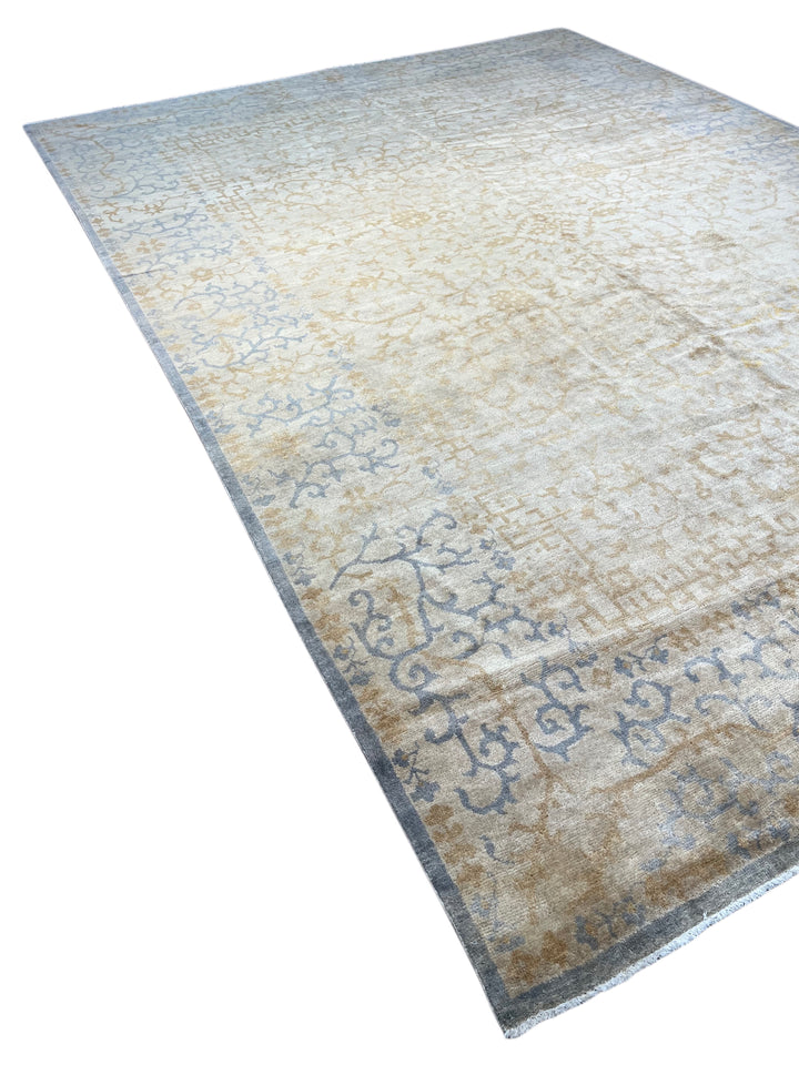 Kyoto Whisper – Soft Blue, Champagne &amp; Beige Ninja Motif Rug | 11’8” × 15’10”