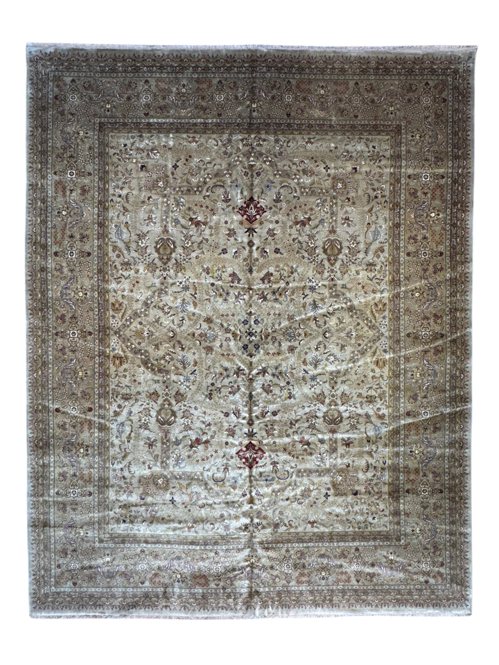 Bellmont Heritage – Beige, Olive &amp; Burgundy Tabriz Style Rug | 11’9” × 14’11”