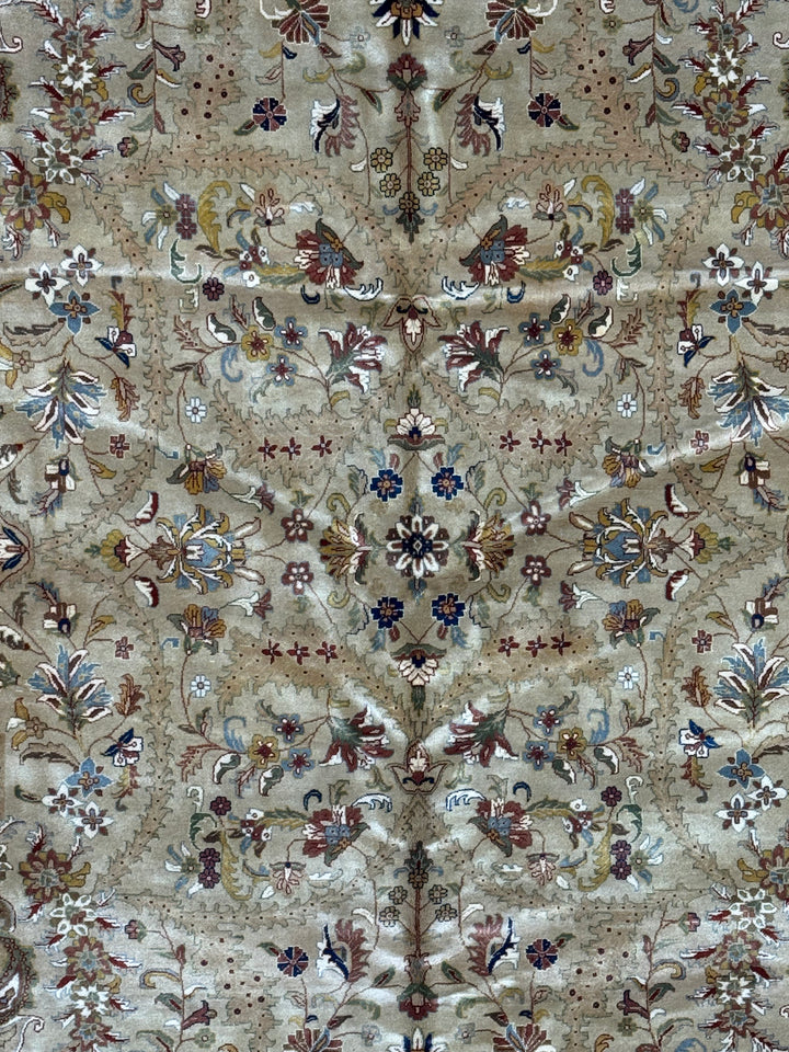 Bellmont Heritage – Beige, Olive &amp; Burgundy Tabriz Style Rug | 11’9” × 14’11”