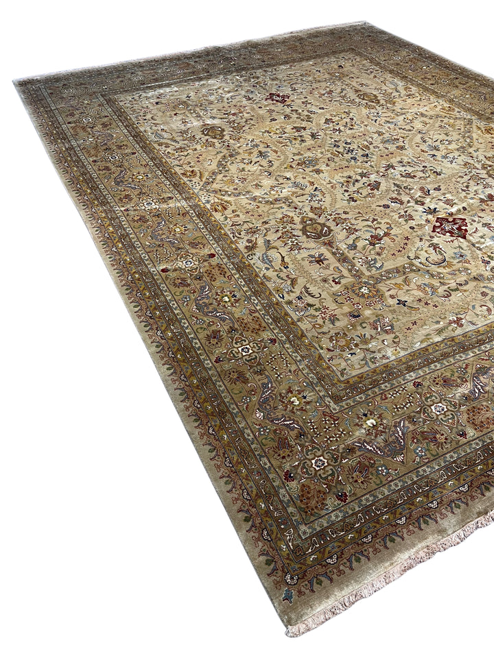 Bellmont Heritage – Beige, Olive &amp; Burgundy Tabriz Style Rug | 11’9” × 14’11”