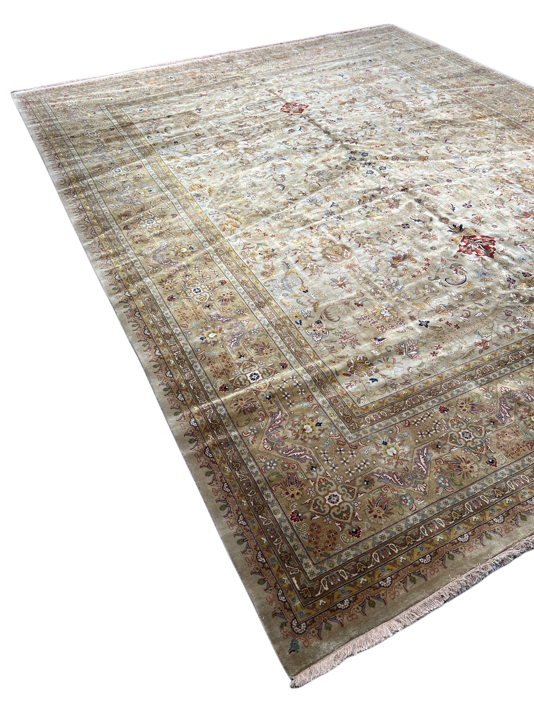 Bellmont Heritage – Beige, Olive &amp; Burgundy Tabriz Style Rug | 11’9” × 14’11”