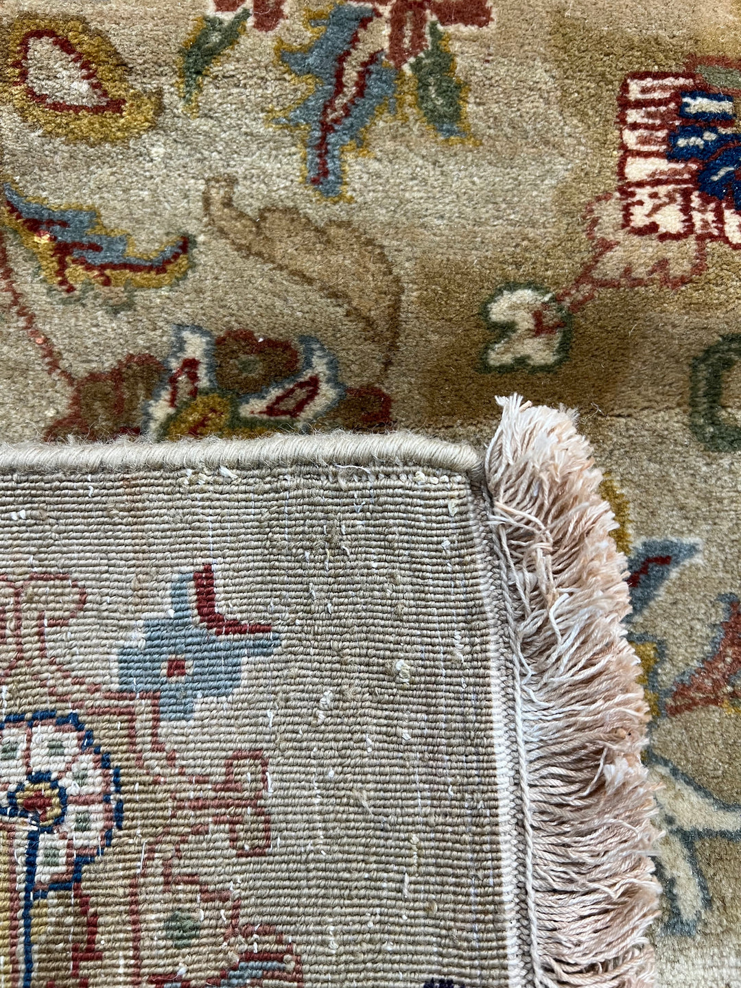 Bellmont Heritage – Beige, Olive &amp; Burgundy Tabriz Style Rug | 11’9” × 14’11”