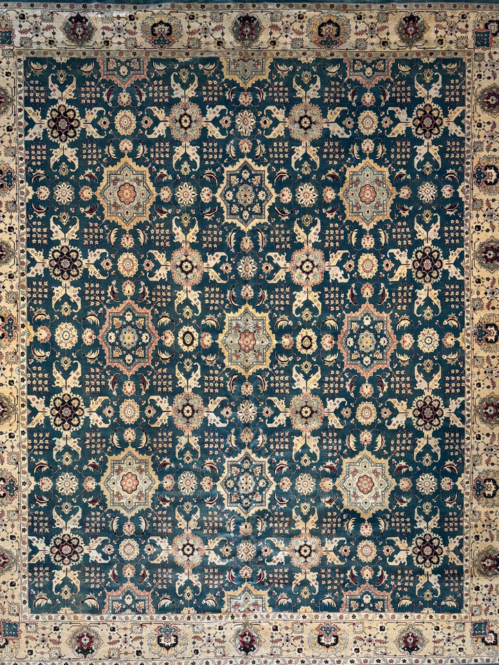Ardencrest – Deep Teal &amp; Ivory Traditional Floral Rug | 12’3” × 14’8”