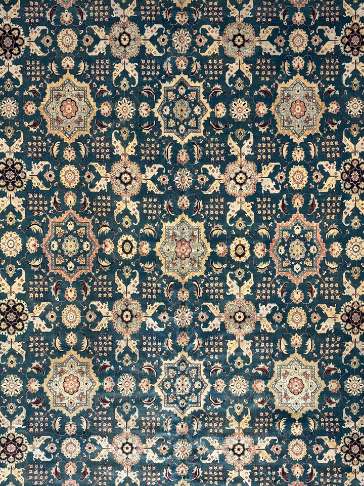 Ardencrest – Deep Teal &amp; Ivory Traditional Floral Rug | 12’3” × 14’8”