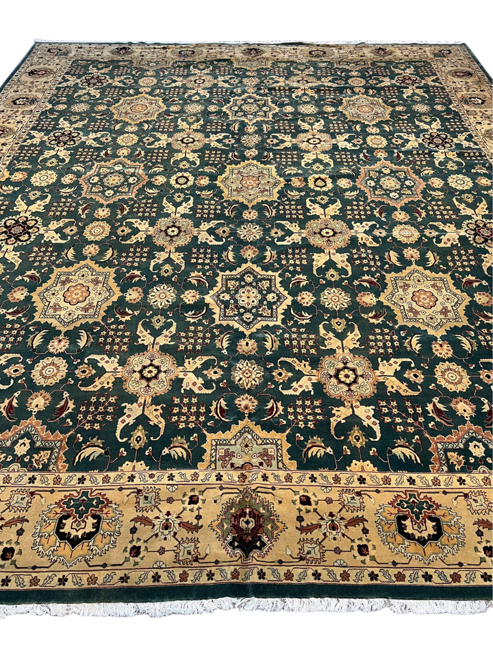 Ardencrest – Deep Teal &amp; Ivory Traditional Floral Rug | 12’3” × 14’8”