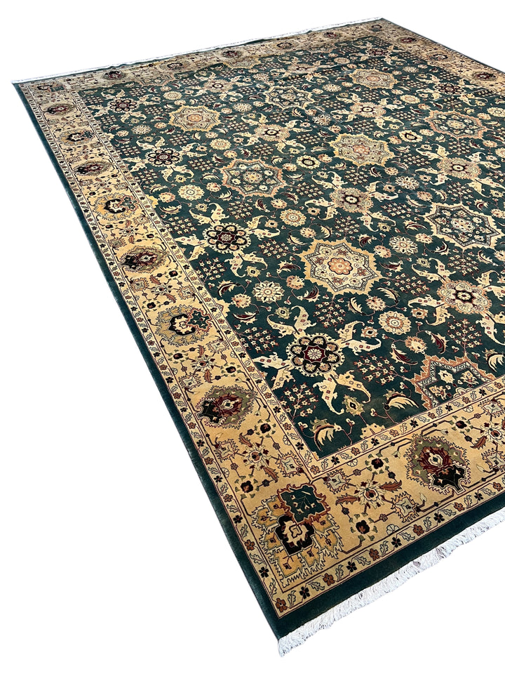 Ardencrest – Deep Teal &amp; Ivory Traditional Floral Rug | 12’3” × 14’8”