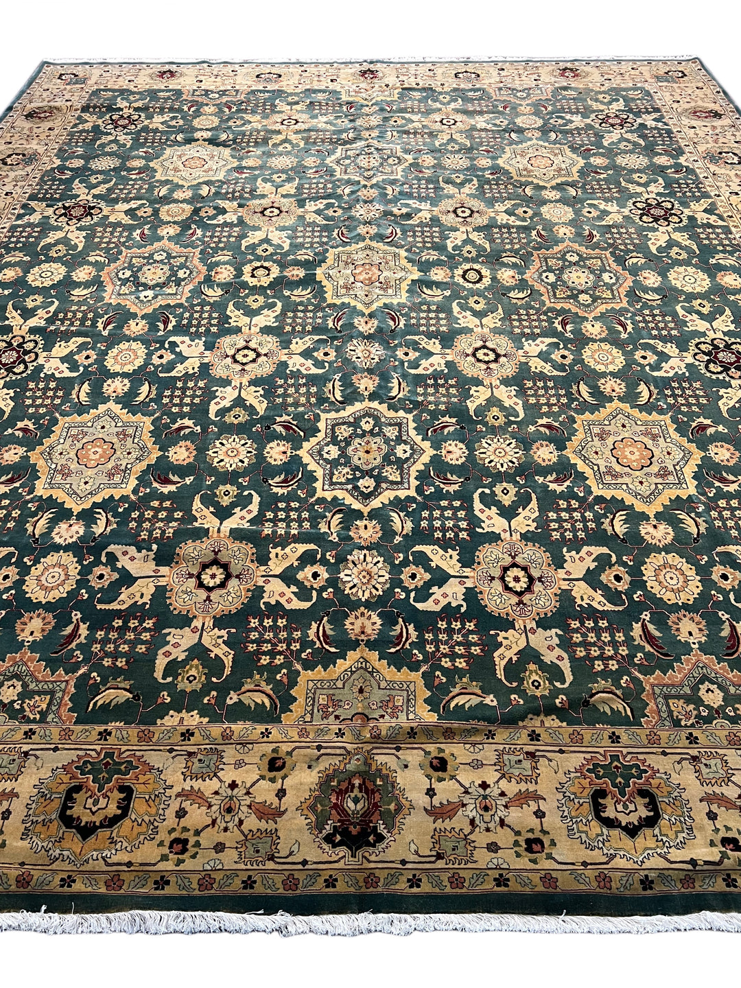 Ardencrest – Deep Teal &amp; Ivory Traditional Floral Rug | 12’3” × 14’8”