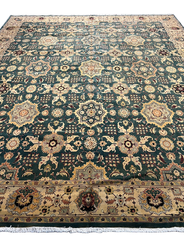 Ardencrest – Deep Teal &amp; Ivory Traditional Floral Rug | 12’3” × 14’8”