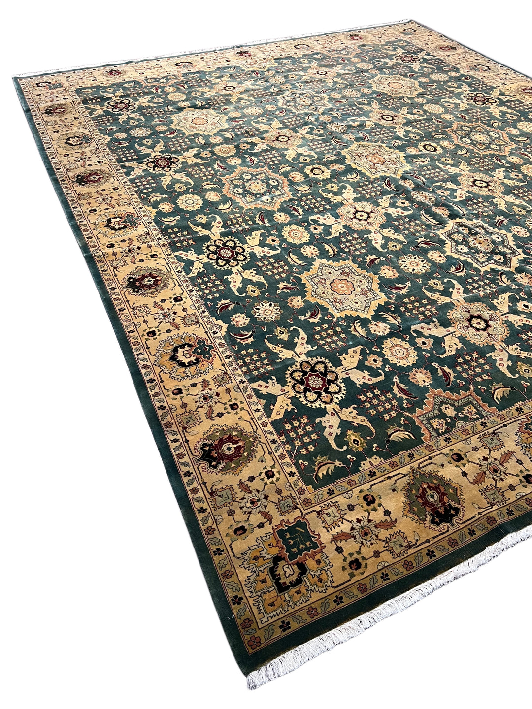 Ardencrest – Deep Teal &amp; Ivory Traditional Floral Rug | 12’3” × 14’8”
