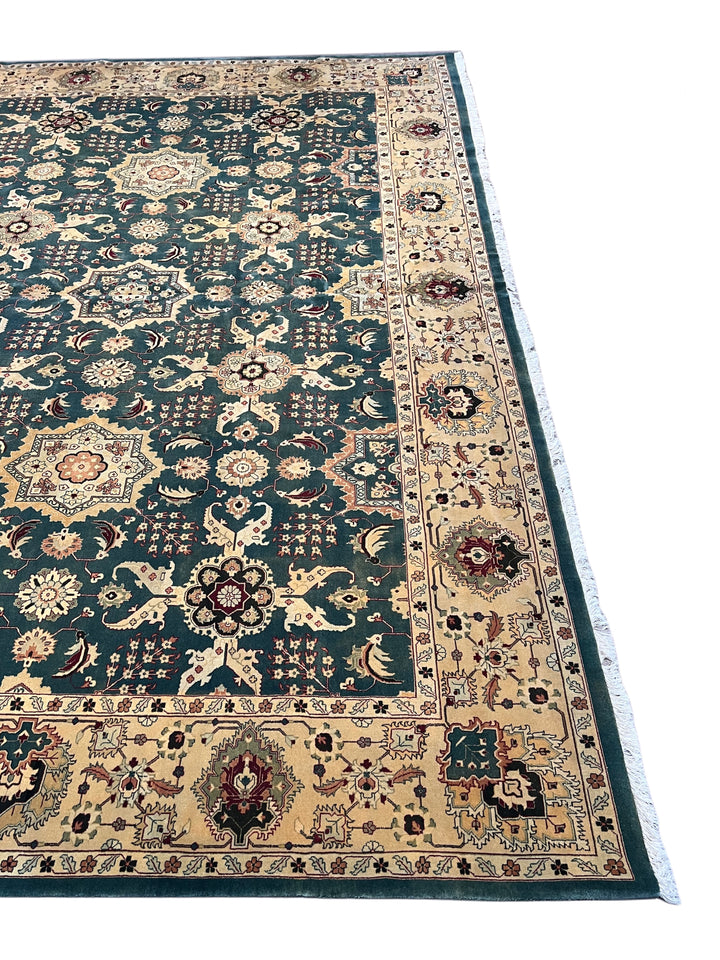 Ardencrest – Deep Teal &amp; Ivory Traditional Floral Rug | 12’3” × 14’8”