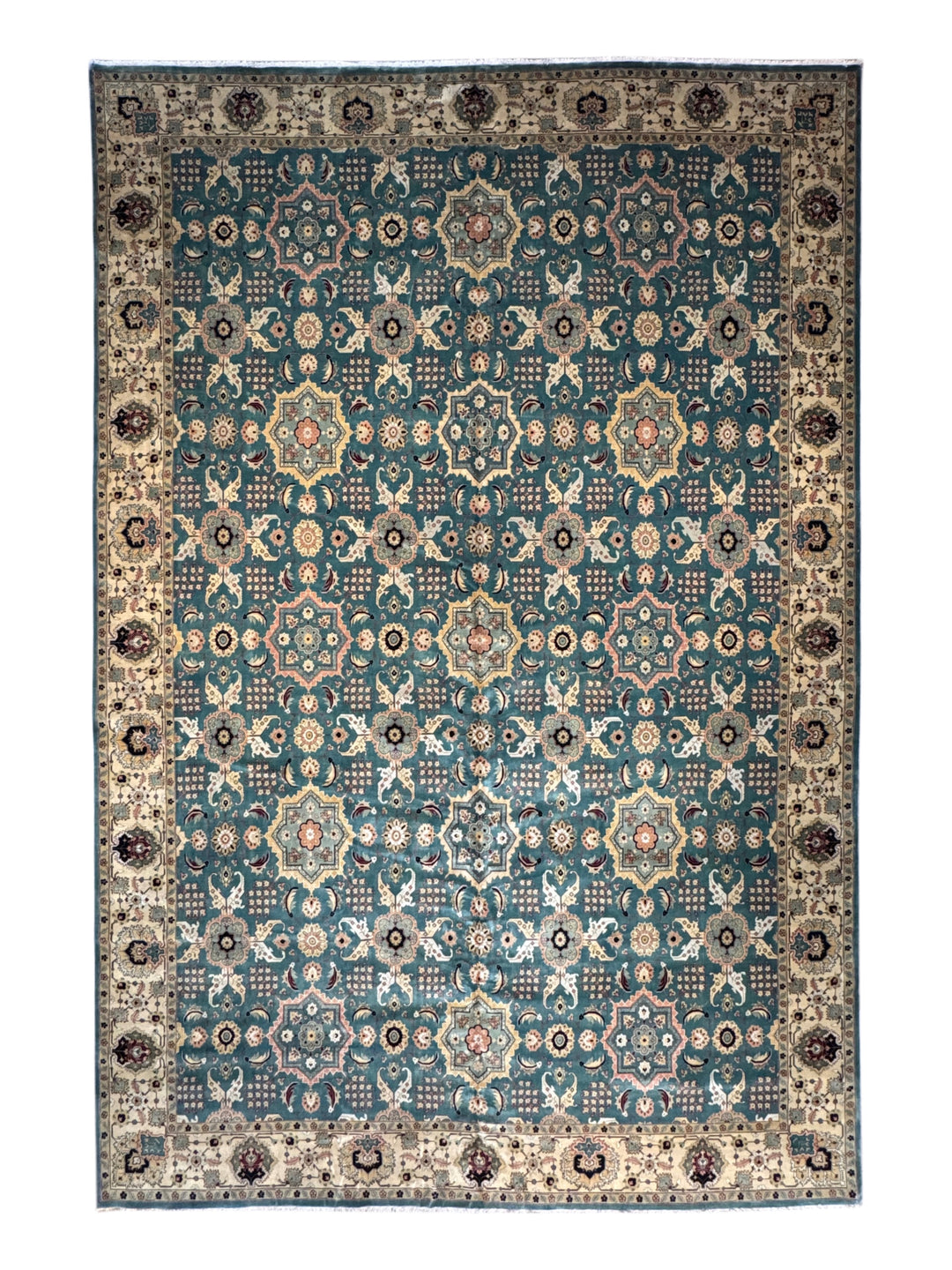 Aldermere – Deep Teal &amp; Ivory Traditional Agra Style Rug | 11’10” × 17’8”