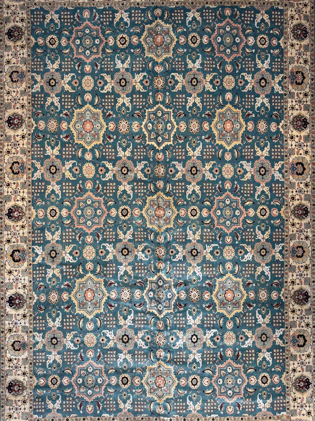 Aldermere – Deep Teal &amp; Ivory Traditional Agra Style Rug | 11’10” × 17’8”
